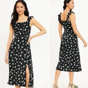 Loft Floral Ruffle Sqaure Neck Midi Dress